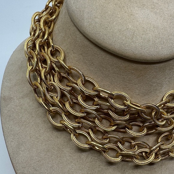 Elegant 5 Strand Goldtone Link Chain Necklace - Picture 2 of 7